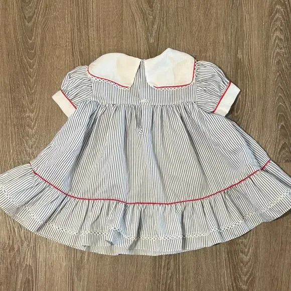 Smocked Sailboat Dress 2T Nautical Peter Pan Collar - Picture 9 of 9